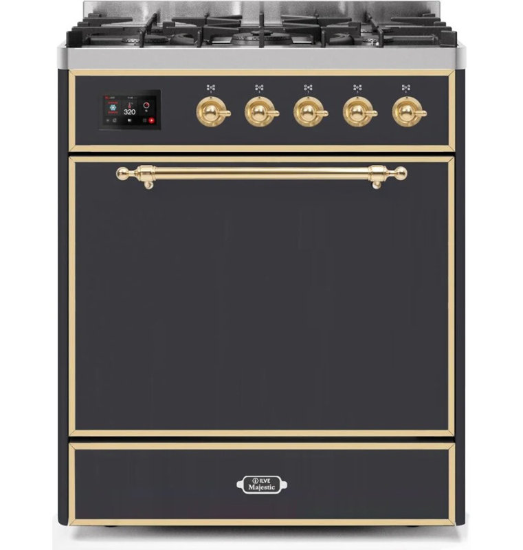 ILVE Majestic II 30 inch Dual Fuel Range, 5 Brass Burners, 4 cu. ft. Oven Capacity (Solid Door), Natural Gas