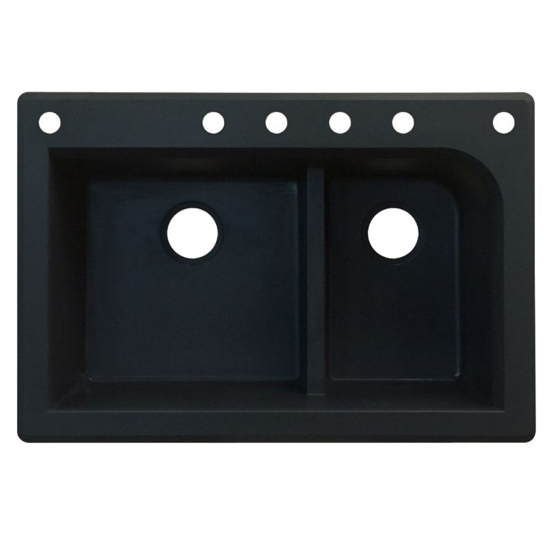 Radius 33'' L Double Bowl Granite Kitchen Sink, 6 hole, Black