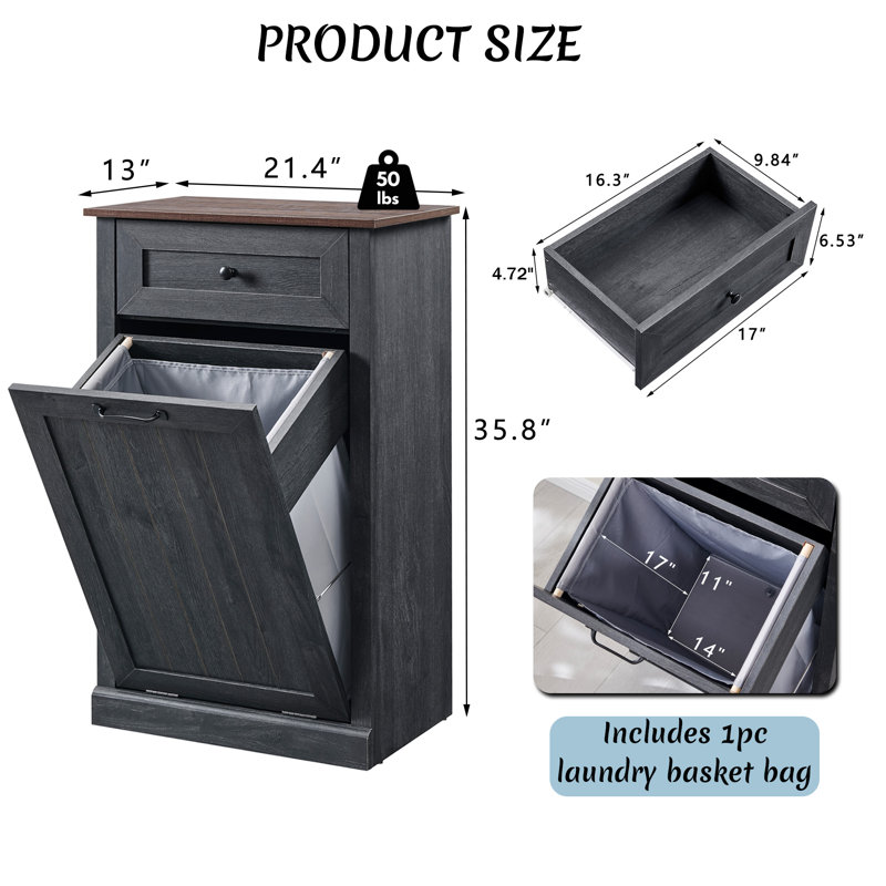 Armoire à paniers à linge inclinable Ahart, H 35,8 po x l 21,4 po x P 13 po, Gris