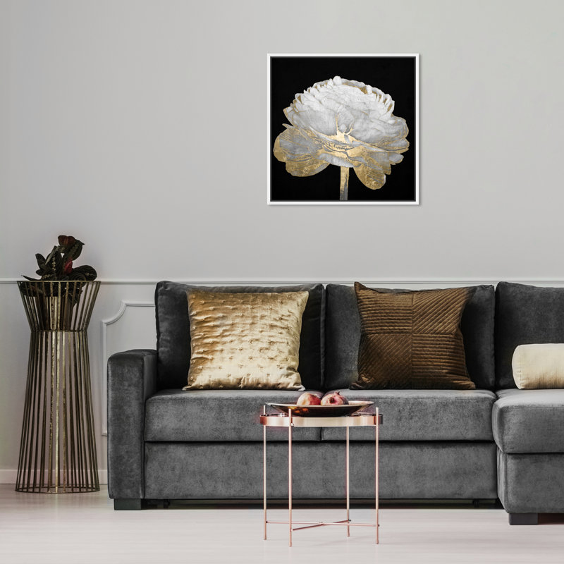 «Gold and Light Floral II Rose», impression sur toile tendue, H 16 po x l 16 po, Cadre blanc