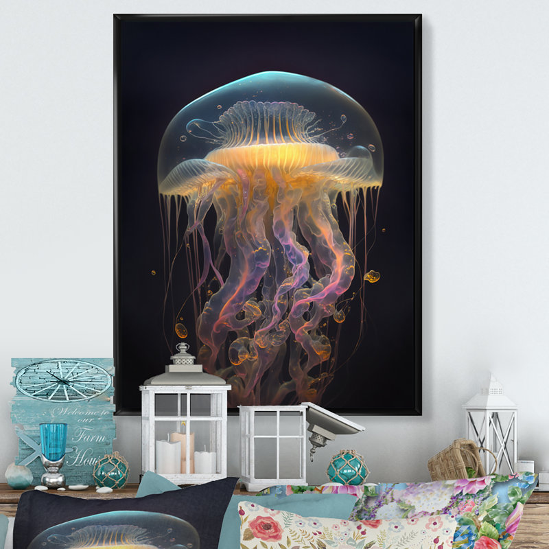 Méduse - reproduction sur toile, L 24 po x H 32 po, Toile avec cadre flottant noir