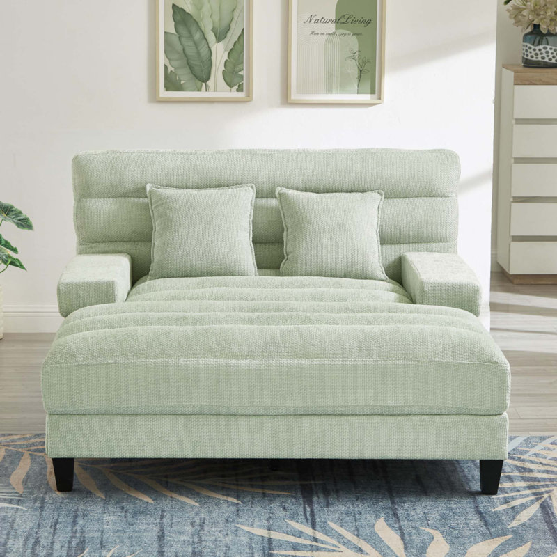 Méridienne moderne avec méridienne 57,1 po Canapé-lit rembourré en chenille avec dossier réglable et bande lumineuse DEL pour le salon, vert