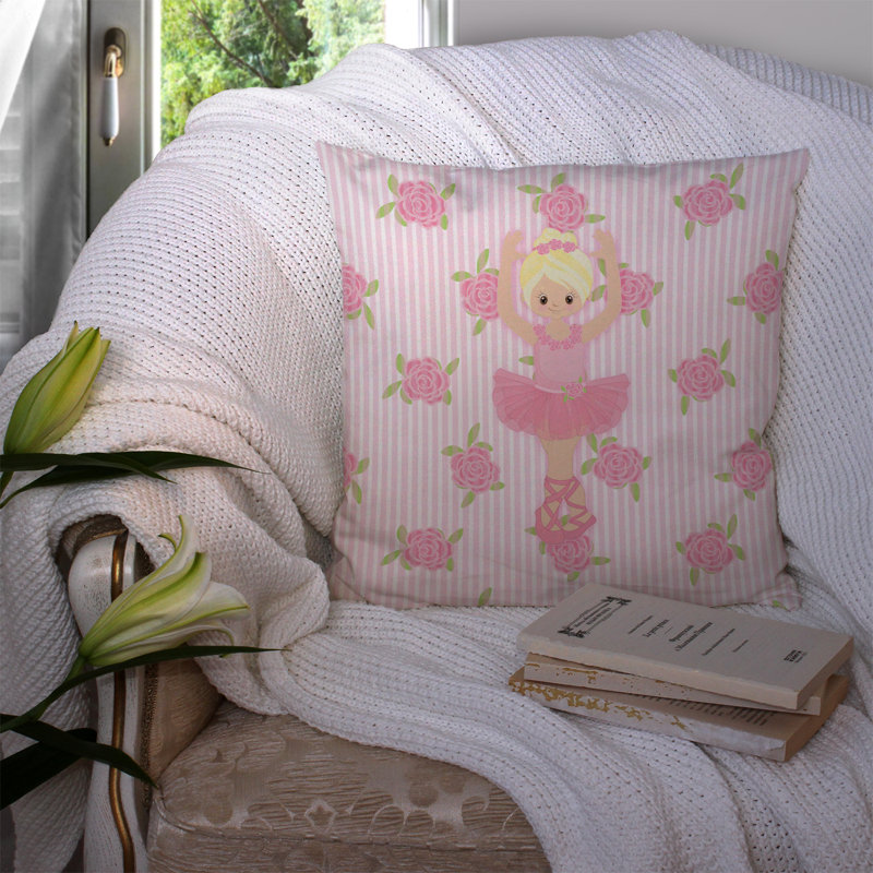Coussin décoratif intérieur/extérieur ballerine blonde, Rose / Jaune, 14 po x 14 po