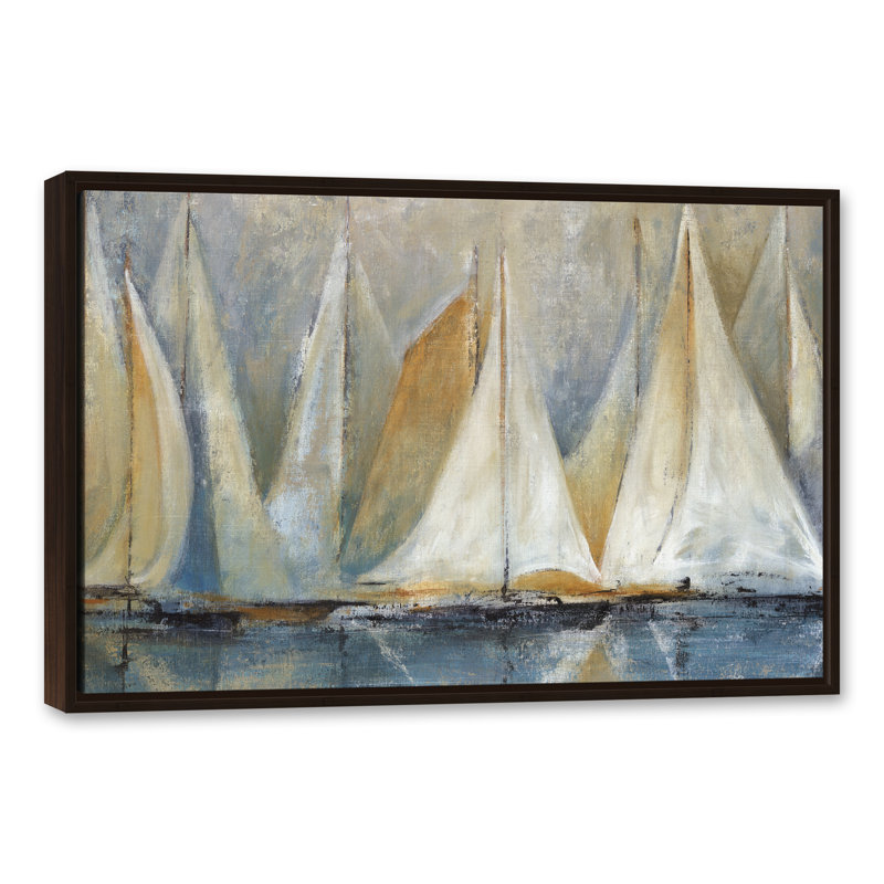 Voiliers sur l'eau - reproduction sur toile, 16 po x 24 po, Impression encadrée, Encadrée