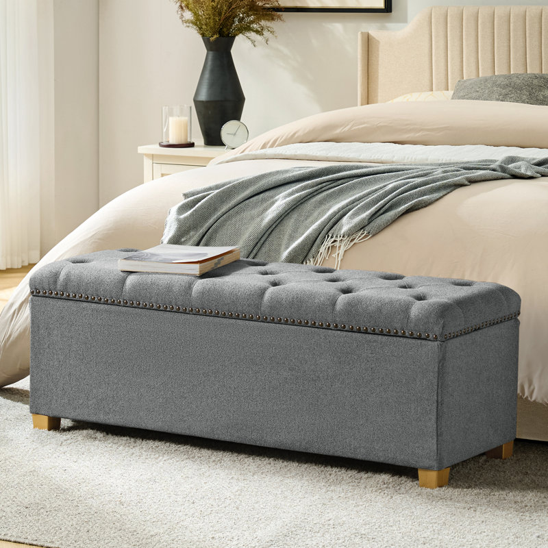 Lauris 43.75'' W Modern Storage Bench with Removable Cover and Nailhead Trim, Gray