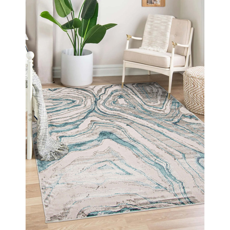 Tapis bleu sarcelle Menne, Rectangle de 5 pi x 8 pi