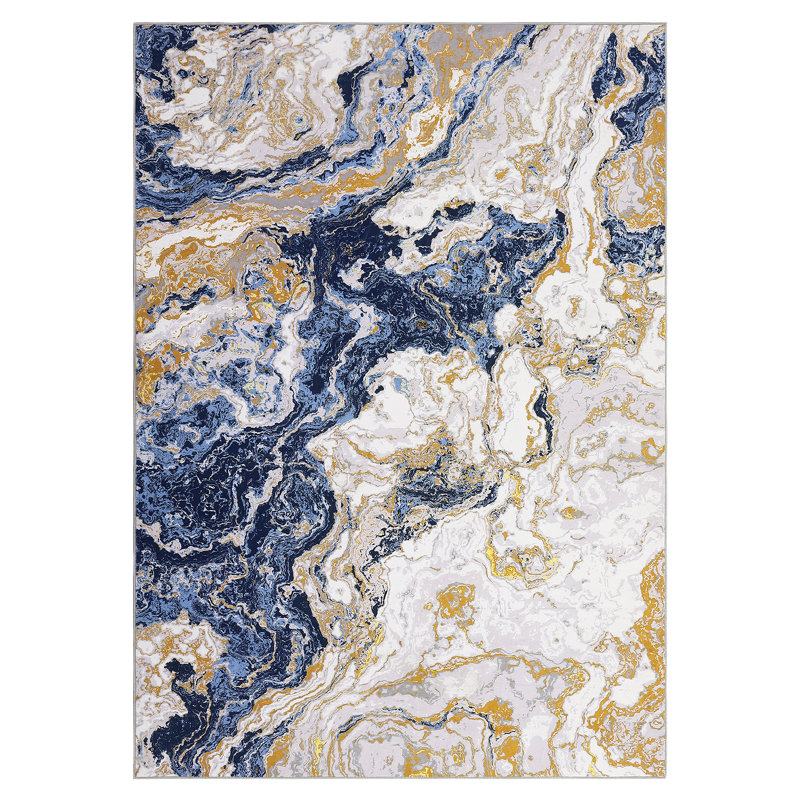 6'x9' Washable Abstract Marble Rug, Non-Slip Foldable Indoor Carpet for Bedroom Living Room Dorm, Blue, Rectangle 6' x 9'