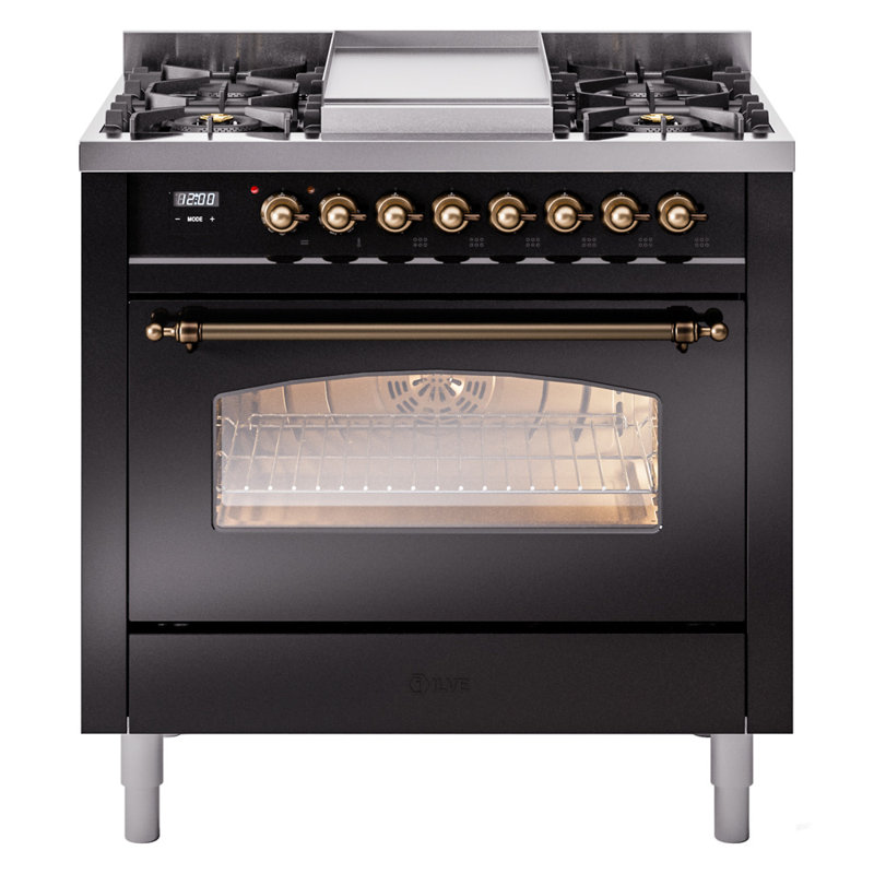 ILVE Nostalgie II 36 Dual Fuel Range, knobs, Emerald Green/Copper, Natural Gas