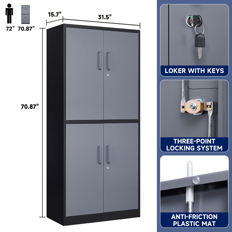 Armoire de rangement 71 po, Gris/noir