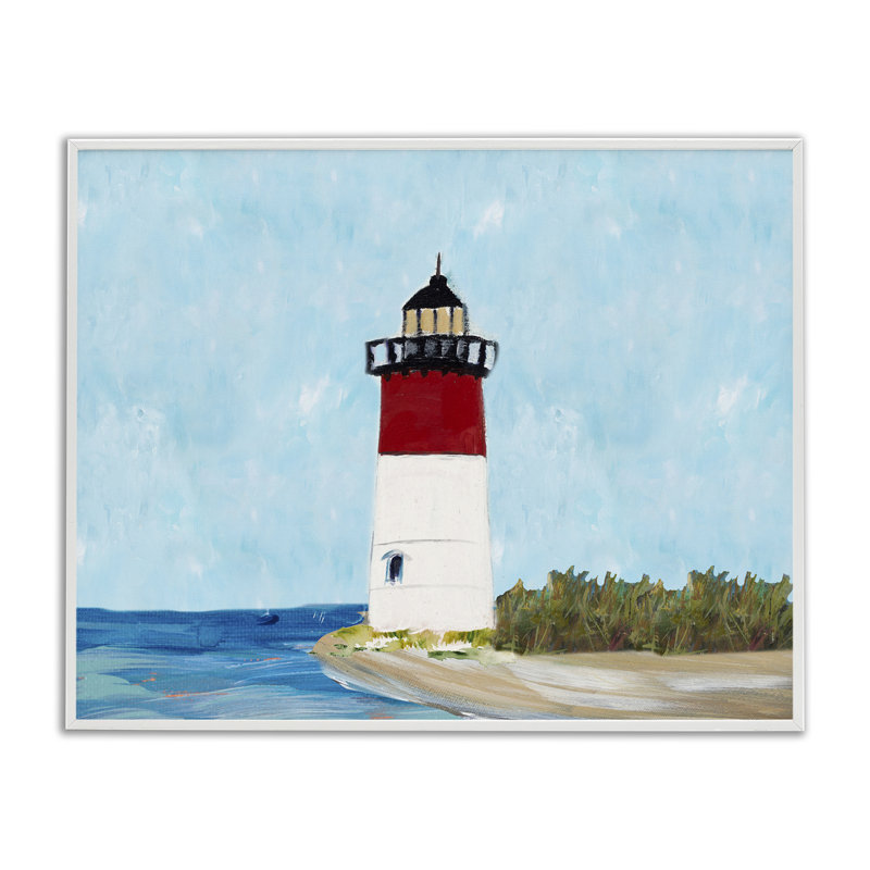 Phare côtier sur estampe numérique par Julie Derice, Giclée encadrée blanc bord de mer, H 11 po x l 14 po