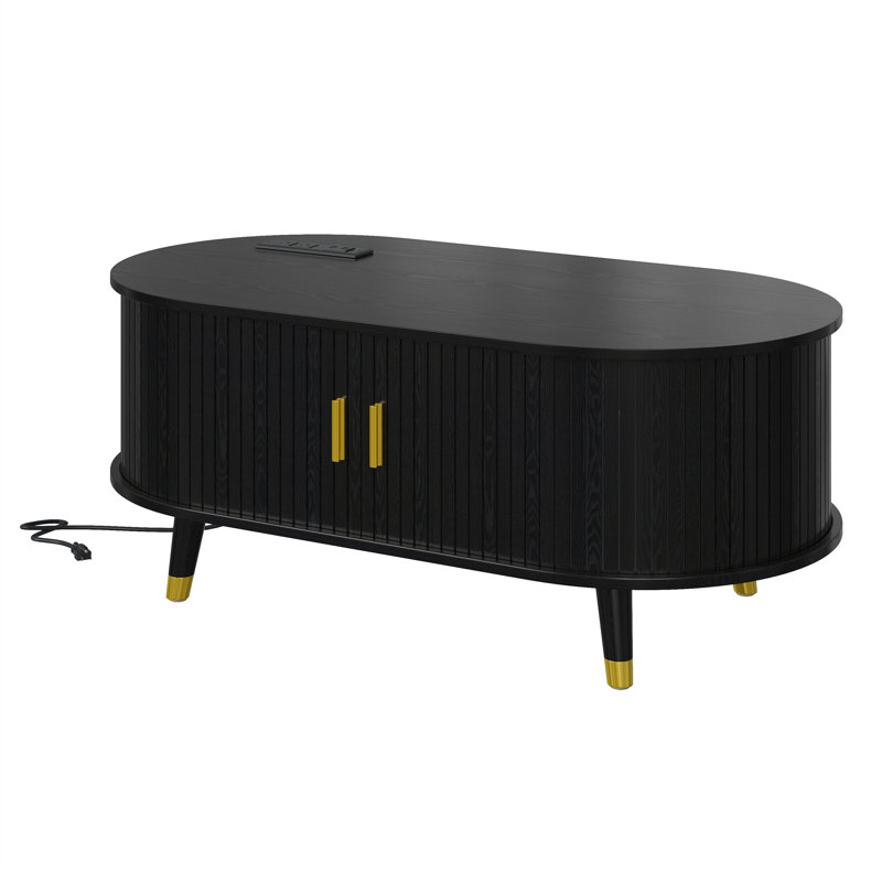 Table basse ovale avec rangement, Noir