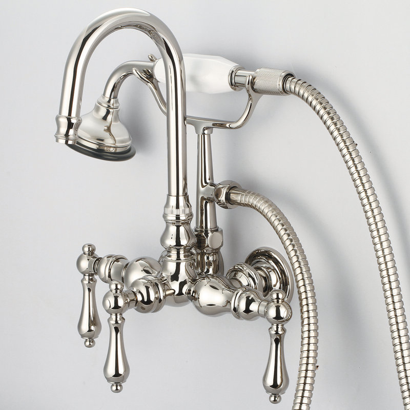 Stonington 3 Handle Wall Clawfoot Tub Faucet, Lever Handles, Polished Nickel