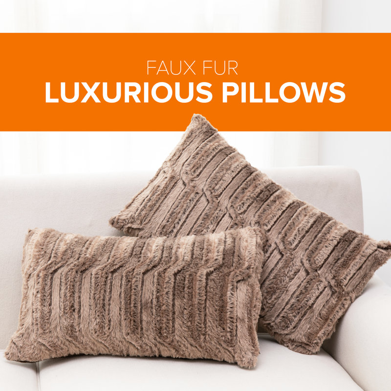 Luxurious Marble Chocolate Faux Fur Rectangular Throw Pillow Set