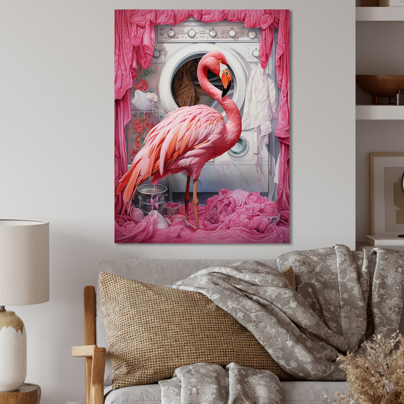 «Pink Flamingo Laundry Room Dance 2», art mural en métal, H 20 po x l 12 po x P 1 po