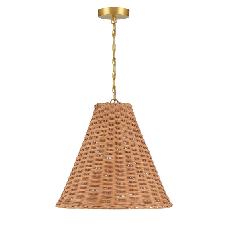 Luminaire suspendu en rotin, H 16,5 po x l 17,7 po x P 17,7 po, Naturel