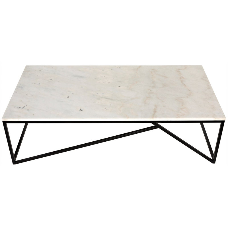 Molimo 32" Rectangular White Marble & Black Metal Coffee Table