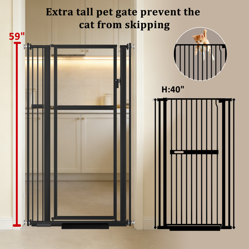 Barrière pour animaux 59 "extra haute 59", large 29 "à 37" pour chiens et chats, 37"W, Noir