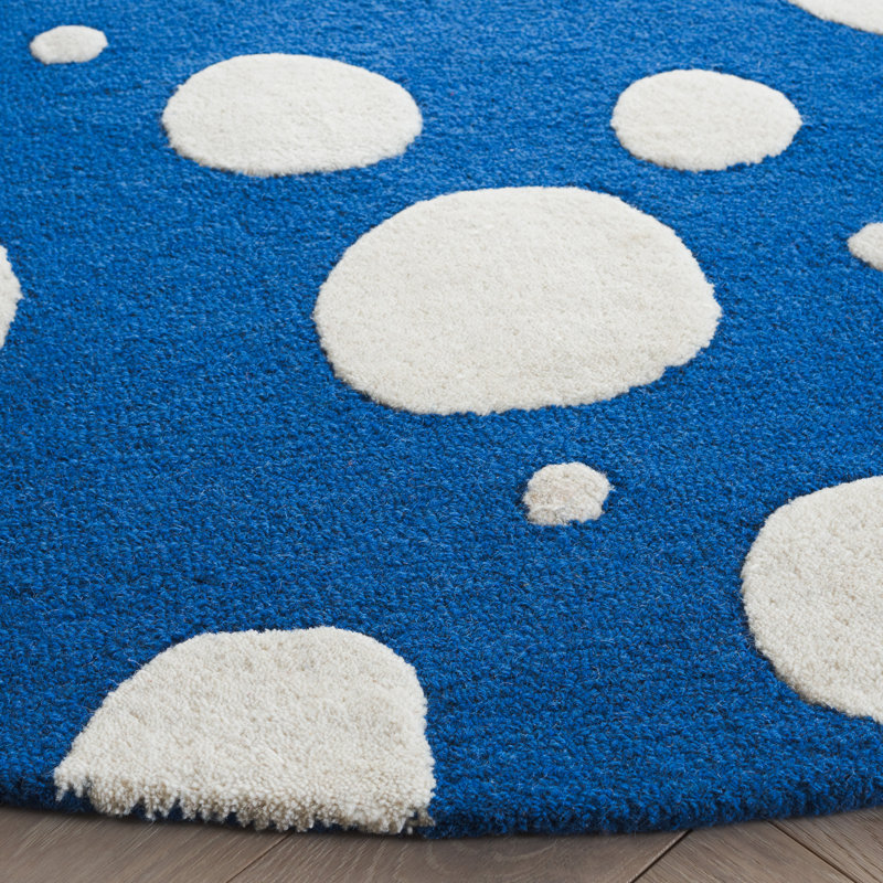 Camey Cotton Polka Dots Indoor Rug, Round 6'