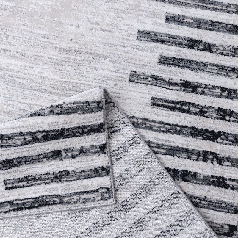 Tapis industriel gris délavé à rayures d'Yvens, Tapis de couloir : 3 pi x 10 pi