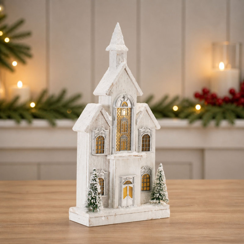 Église DEL en bois floqué H 22 po