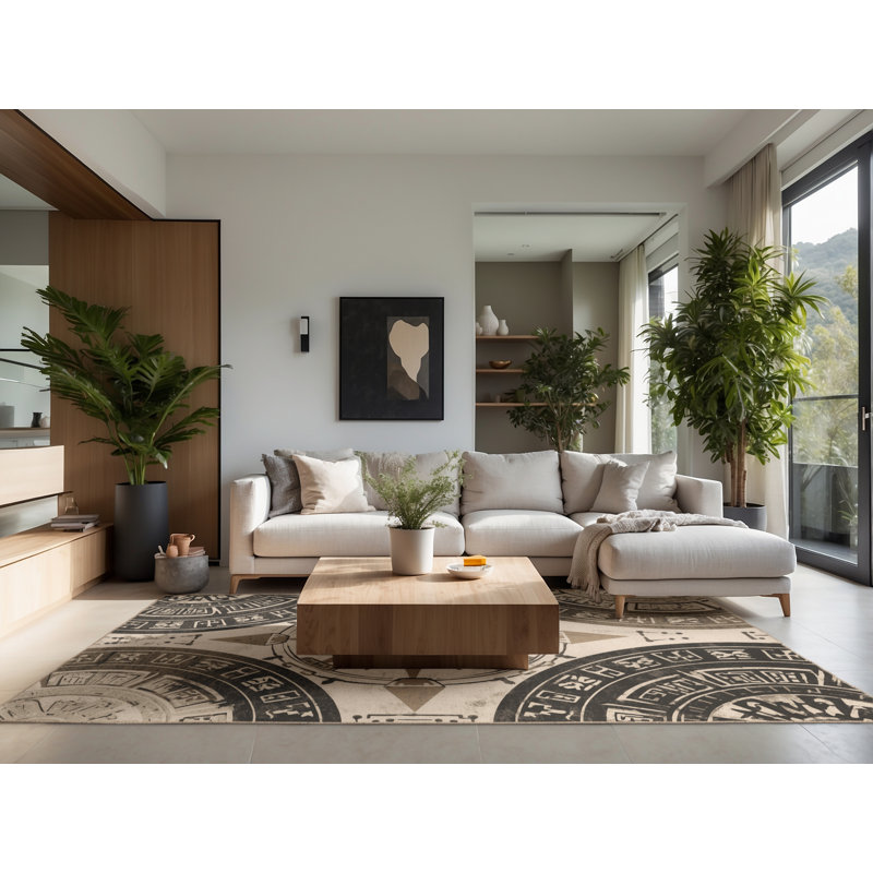 Tapis moelleux moelleux d'inspiration mondiale Earls - beige, 7x10