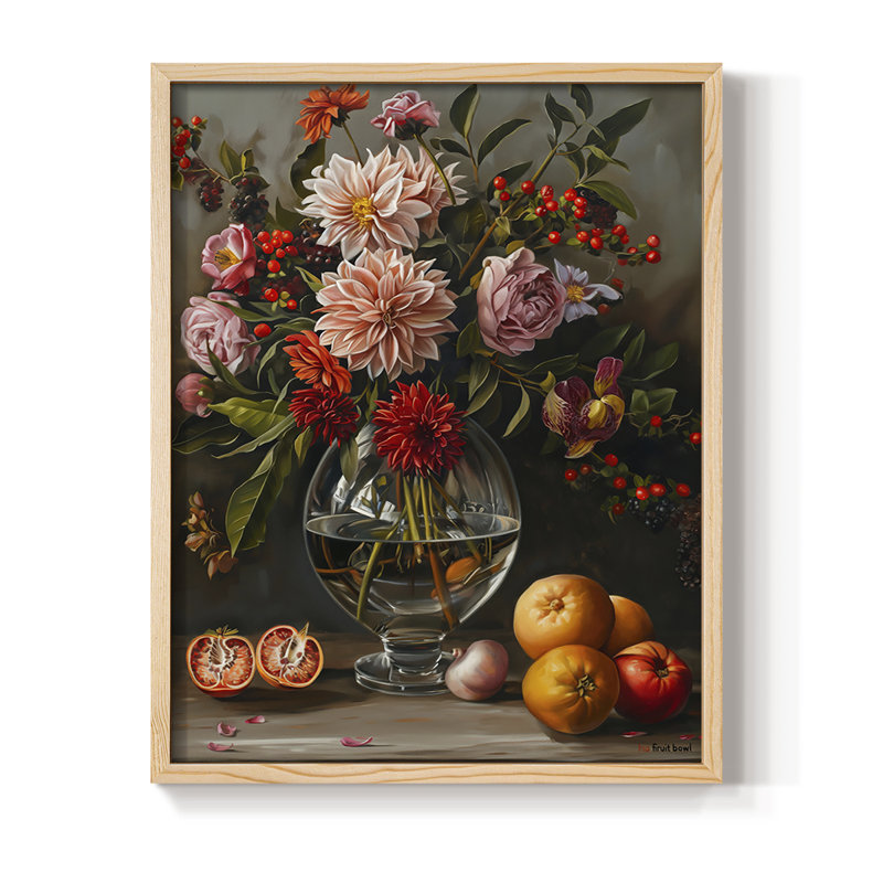 FLORAL Series DCCXLI Framed Print - Solid Wood, 11" H x 9" W, Natural