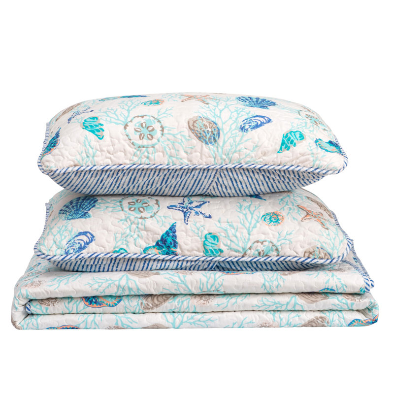 Twin Blue Coral Reversible Microfiber Quilt Set