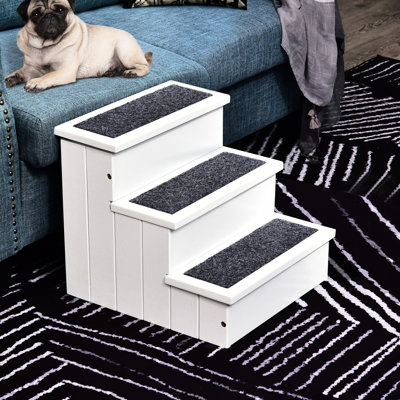 Rampe d'escalier 3 marches en bois pour animaux de compagnie pour chats et petits chiens - rampe blanche