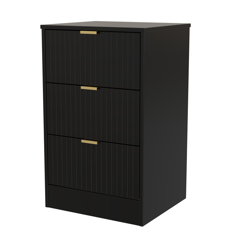 Atsumi 45cm W Manufactured Wood Bedside Table, Deep Black/Black Matt