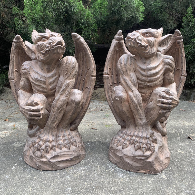 Statues de gargouille en magnésium «Misha & Dima» (ensemble de 2), Brun