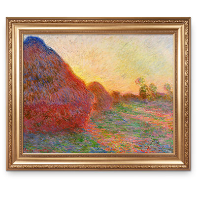 Grainstacks by Claude Monet Framed Image World Classic Reproductions For HomeDecor,Wide Gold Frame
