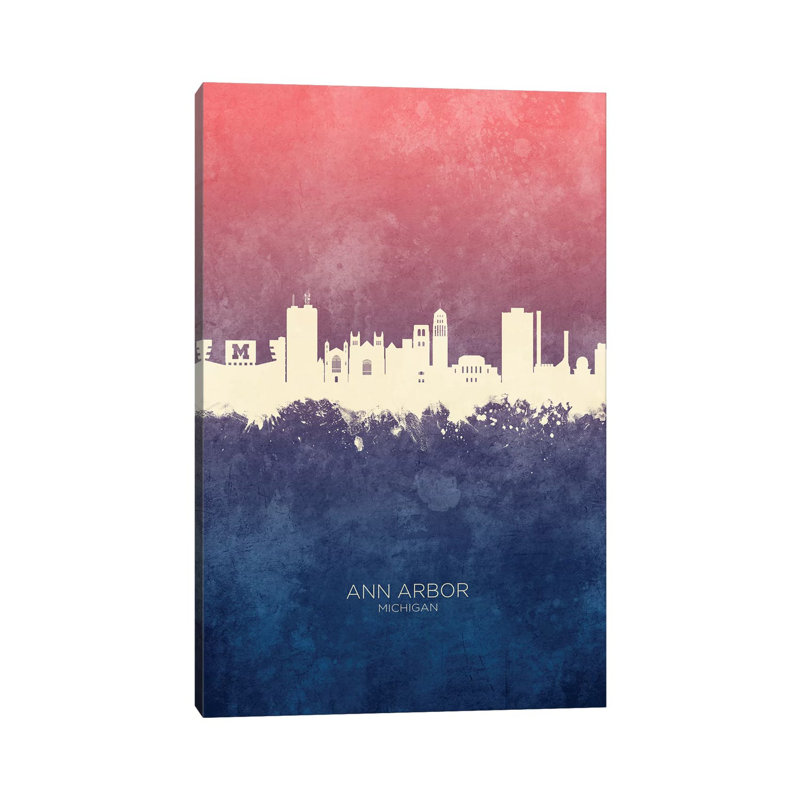 Ann Arbor Michigan Skyline Blue Rose by Michael Tompsett - 1 Piece Wrapped Canvas Wall Art, 20.32 cm H x 30.48 cm W