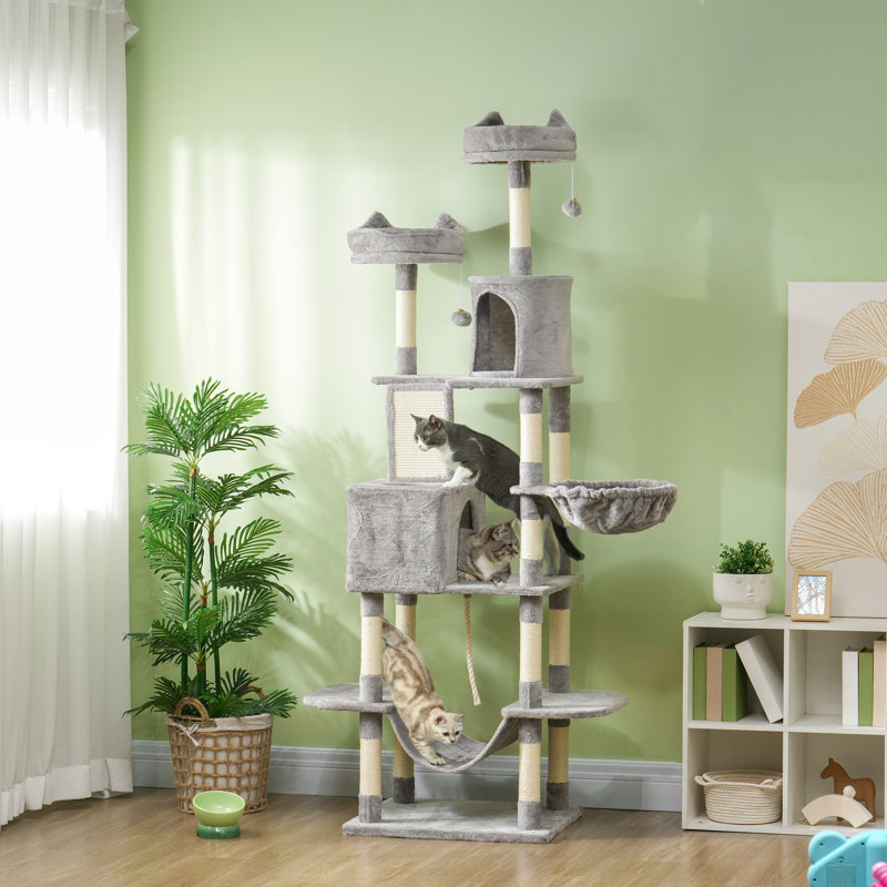 Arbre à chat Archie & Oscar ™ 81 po avec poteaux à griffer pour grands chats adultes, gris foncé, Gris clair