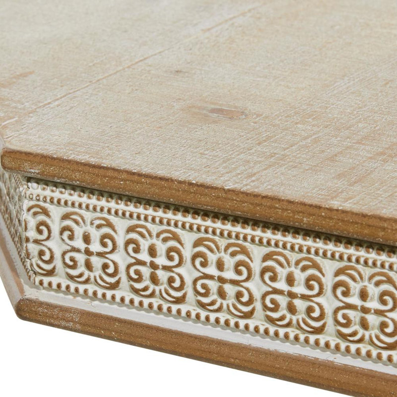 Table d'appoint florale sculptée à la main en bois brun