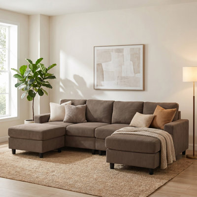 98.82" Oversized U-Shaped Sleeper Sectional Sofa Couch, Corduroy Upholstered Modular Corner Sectional Sofa for Living Room, Family Room