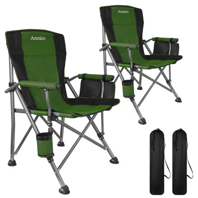 (Ensemble de 2) Chaise de camping pliante pour le camping, le pique-nique, la pelouse, la pêche et les événements sportifs | Dossier réglable; Capacité de poids: 400 lb Chaise portative à accoudoirs rigides; Porte-gobelet; Sac de rangement; Sac de transport