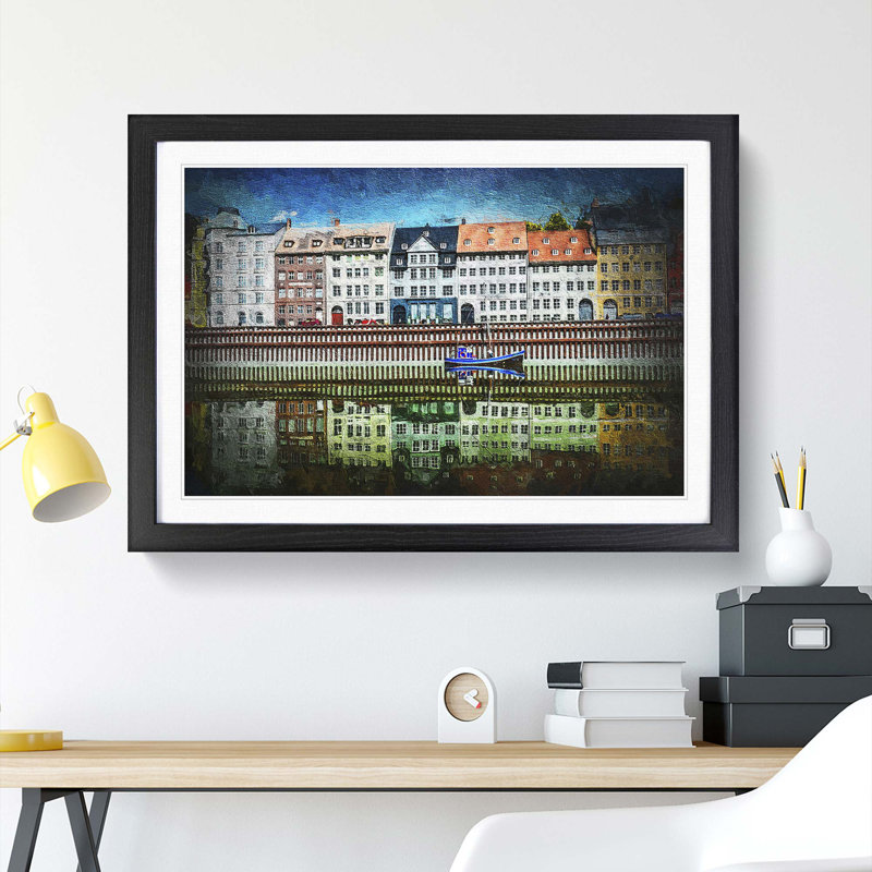 Nyhavn in Copenhagen - Framed Print, 36cm H x 48cm W x 2cm D, Black Framed