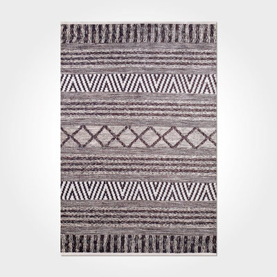 Thambiah Beige Gray Geometric Moroccan Digital Print Area Rug