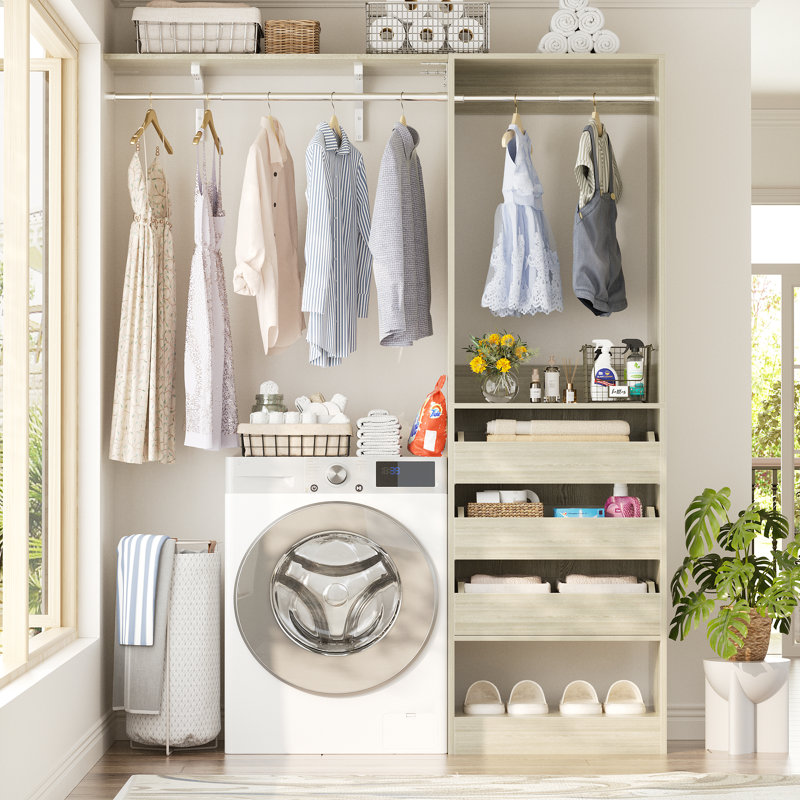 Ronnette 20"-60" Closet System with Three Wooden Drawers, Wood