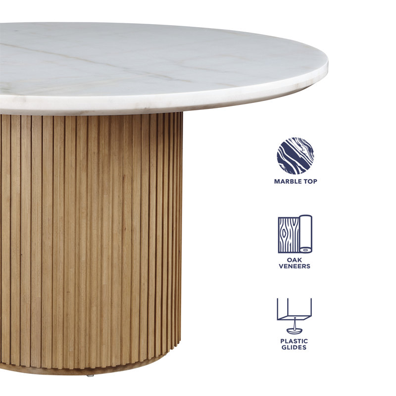 Fiammetta 52'' Round Pedestal Dining Table, White, Brown