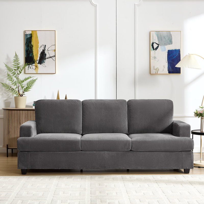 Cozy Corduroy Soft Pack Three-Seater Sofa, Light Gray