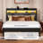 Easy Assembly King Size Bed Frame With Led Light &charging Station, Metal Platform Bed With 2-tier Shelves & Under Bed Storage, Upholstered Headboard&footboard, Noise Free, Black + Gray-579301612