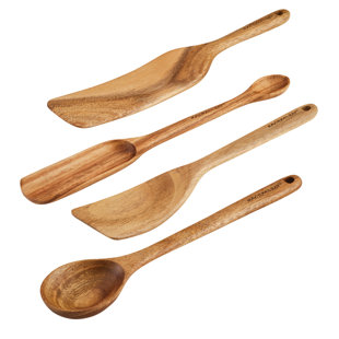 Collections Etc 3-Piece Multi-Use Wood Spurtle Utensil Set