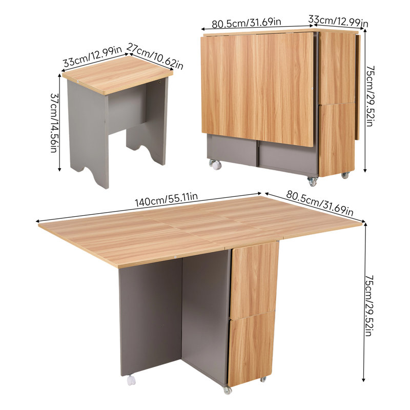 Dining Set, Brown / Natural Wood；grey, Natural Wood；grey