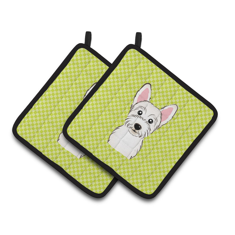 Cuisinier poignée westie caroline trésors Checkerboard, Vert lime