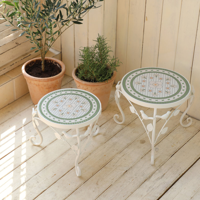 Plant Stands With Ceramic Top, Vintage Plant Stands for Flowers & Plants Pot, Front Door Patio Living Room Garden Decor,Set of 2 