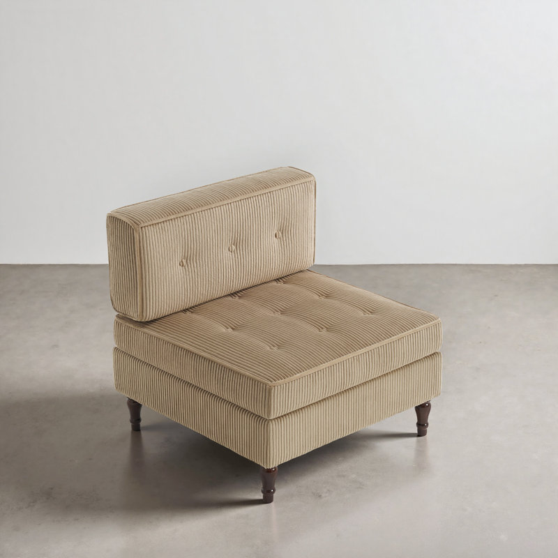Fauteuil capitonné en velours côtelé, Chameau