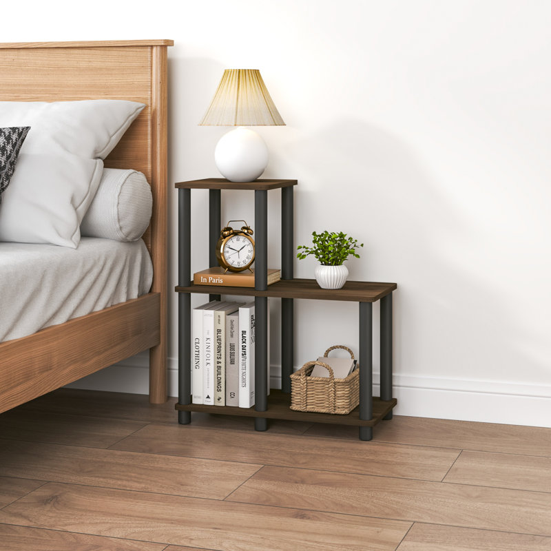 3-Tier 19.88" L-Shaped Corner Shelf, Open Shelves for Display and Storage, Columbia Walnut; Black