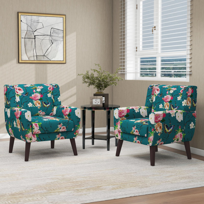 Jaqueze 73.4 Cm Wide Cotton Armchair, Blue/Pink Linen Blend