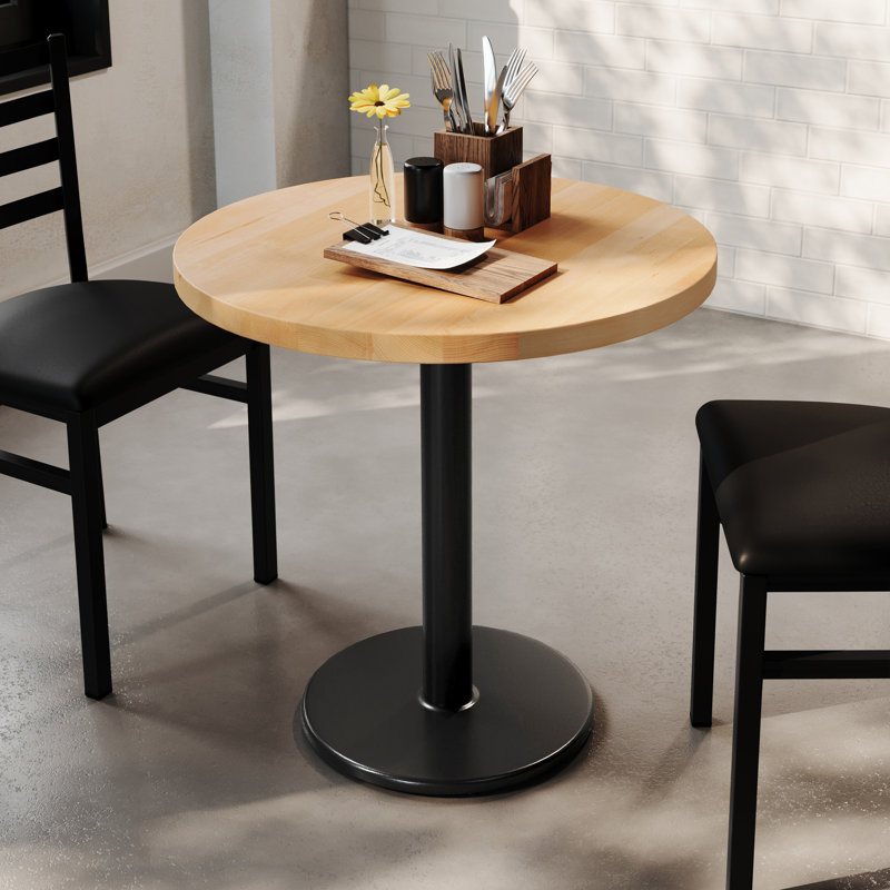 Plateau de table rond en bois massif de 30 po avec base de salle à manger de 18 po, H 29,5 po x L 30 po x l 30 po, Noir